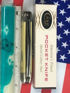 1989 Case xx Stockman Knife w/ Yellow Derlin Handles -Fancy Bolsters -Gold Mint Set -Mdl# 3347 1989 Case xx Stockman Knife w/ Yellow Derlin Handles -Fancy Bolsters -Gold Mint Set -Mdl# 3347
