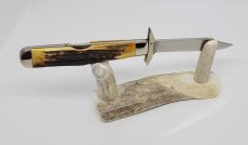 1971 CASE XX USA 5111 1/2 Stag CHEETAH Swing Guard Lockback Knife 9 dots Large tang stamp 1971 CASE XX USA 5111 1/2 Stag CHEETAH Swing Guard Lockback Knife 9 dots Large tang stamp