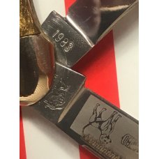 Bulldog Brand 2 Blade Copperhead Knife w/ Gold Dust Handles +Heart Shield & Rabbit Hound Blade Etch Bulldog Brand 2 Blade Copperhead Knife w/ Gold Dust Handles +Heart Shield & Rabbit Hound Blade Etch
