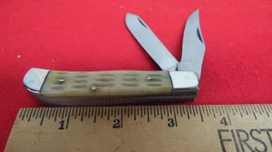 UNBRANDED 3-1/2" BONE HANDLE JACK KNIFE WITH BRASS LINER GOOD ACTION HANDLED UNCLEANED UNUSED