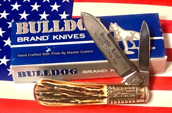 Vint Bulldog Brand HAND MADE, 2 Blade "Bright Leaf North Carolina" Barlow w/ Great Deer Stag Handles Vint Bulldog Brand HAND MADE, 2 Blade "Bright Leaf North Carolina" Barlow w/ Great Deer Stag Handles