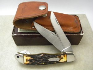 Schrade + USA 227UH Uncle Henry Staglon Folding Bowie/Hunter Knife & Pouch - NIB