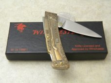 Winchester Trademark USA 1996-1 Model 50 Shotgun Brass Lockback Knife in Box Winchester Trademark USA 1996-1 Model 50 Shotgun Brass Lockback Knife in Box