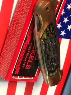 Vintage J A Henckels 4" Folding Lock Back Hunting/Hunter Knife with Green Pick Bone Handles - NOS Vintage J A Henckels 4" Folding Lock Back Hunting/Hunter Knife with Green Pick Bone Handles - NOS