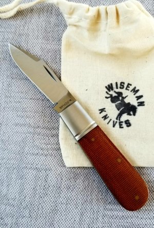 Wiseman Custom Clip Barlow Knife,3.5", Natural micarta steel bolsters