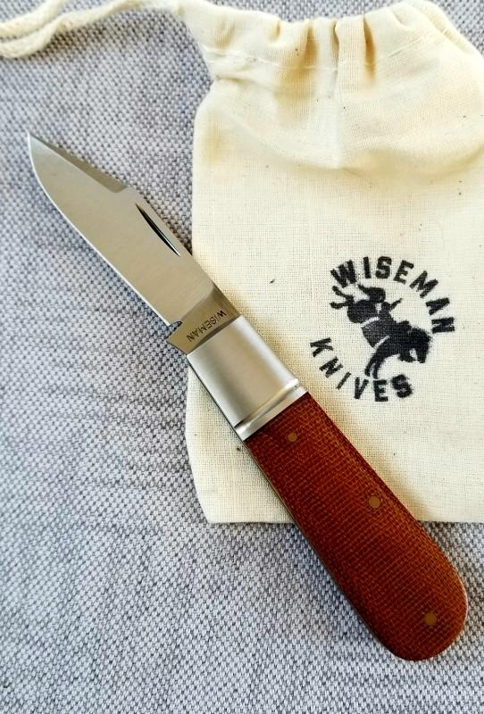 Wiseman Custom Clip Barlow Knife,3.5", Natural micarta steel bolsters Wiseman Custom Clip Barlow Knife,3.5", Natural micarta steel bolsters