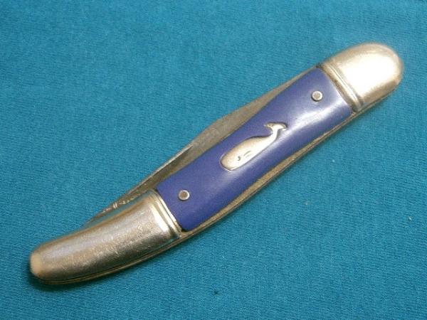 VINTAGE IDEAL K USA BLUE WHALE FOLDING POCKET FISH TOOTHPICK TICKLER HUNTING KNIFE KNIVES OLD