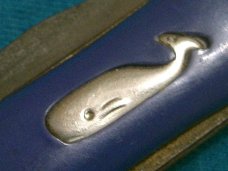 VINTAGE IDEAL K USA BLUE WHALE FOLDING POCKET FISH TOOTHPICK TICKLER HUNTING KNIFE KNIVES OLD