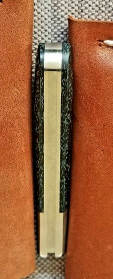 KROO Custom Sway Back Knife, RWL34, 3" NEW W/ slip & coa,Black/Green micarta ,SS elongated bolsters KROO Custom Sway Back Knife, RWL34, 3" NEW W/ slip & coa,Black/Green micarta ,SS elongated bolsters