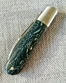 KROO Custom Sway Back Knife, RWL34, 3" NEW W/ slip & coa,Black/Green micarta ,SS elongated bolsters KROO Custom Sway Back Knife, RWL34, 3" NEW W/ slip & coa,Black/Green micarta ,SS elongated bolsters