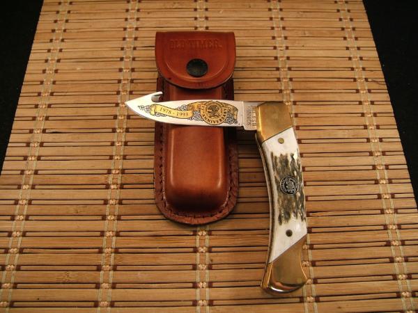 SCHRADE USA LIMITED EDITION VINT. 100 YEAR ANNIVERSARY STAG GUT HOOK UNUSED LOCK BACK KNIFE & SHEATH SCHRADE USA LIMITED EDITION VINT. 100 YEAR ANNIVERSARY STAG GUT HOOK UNUSED LOCK BACK KNIFE & SHEATH