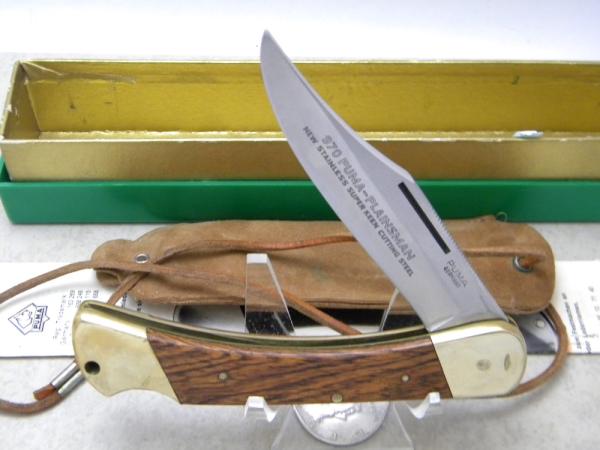 Puma Germany Wood 970 Game Warden Lockback Knife in Box w/Leather Pouch c.1968