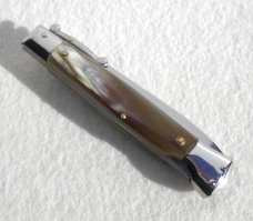 NEW OLD STOCK 1980's ITALIAN STILETTO 9" GENUINE BRAZILIAN HORN SWING GUARD LOCK BACK 