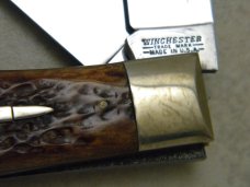 Winchester Trademark USA 1993 Burnt Orange Bone 29103 Cartridge Series Jumbo Trapper Knife in Box Winchester Trademark USA 1993 Burnt Orange Bone 29103 Cartridge Series Jumbo Trapper Knife in Box