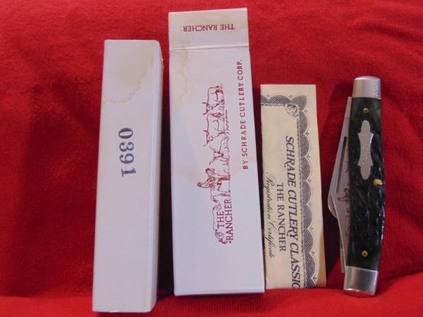 MIB THE RANCHER STOCKMAN KNIFE BY SCHRADE CUTLERY CORP. GREEN BONE c1981 # G0391