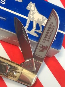 Vintage Early HAND MADE Bulldog 4 Blade Congress Kentucky Thorobred Horse Theme Knife +Derby Shield Vintage Early HAND MADE Bulldog 4 Blade Congress Kentucky Thorobred Horse Theme Knife +Derby Shield