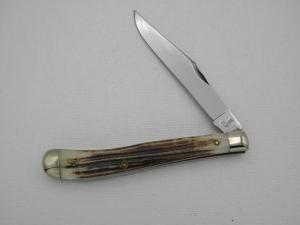 Queen Cutlery #11 Slim Trapper: 4 1/8” single blade jack, 1955 - 1957, genuine Winterbottom bone