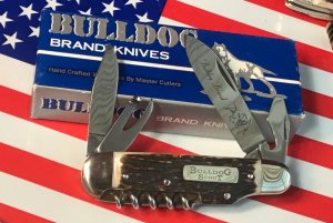 Vintage Bulldog Brand Scout Knife /Utility/Camp w Great Matching Stag Handles -NOS & Mint