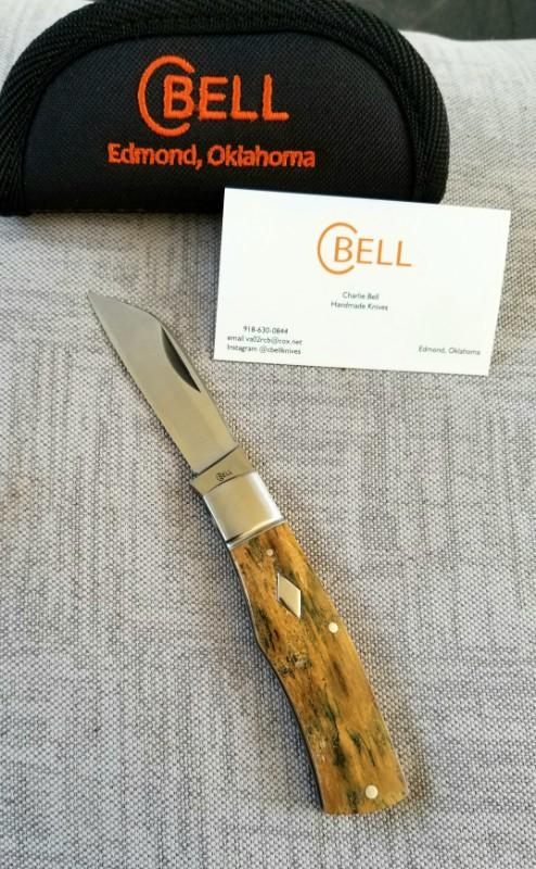 Charlie Bell Custom Mammoth Ivory Dino Knife, New, CPM-154 ,4" closed, diamond shield Charlie Bell Custom Mammoth Ivory Dino Knife, New, CPM-154 ,4" closed, diamond shield
