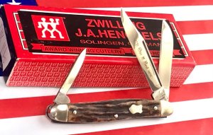 Vintage J A Henckels, "1731 - 1975 Our Best" 3 Blade Stockman w/ Great Antique Stag Handles! NOS