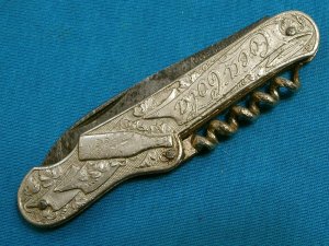 VINTAGE ANTIQUE EMBOSSED COCA COLA CAPLIFTER CORKSCREW BARTENDERS CHAMPAGNE KNIFE KNIVES OLD AD