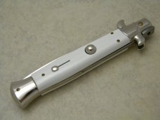 Italy Swivel Bolster Release 8.75 White Italian Stiletto Switchblade Knife c.1970's or 1980's Italy Swivel Bolster Release 8.75 White Italian Stiletto Switchblade Knife c.1970's or 1980's