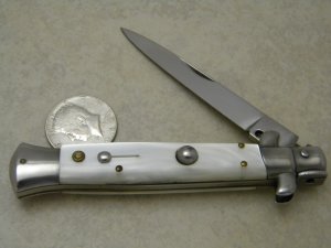 Italy Swivel Bolster Release 8.75 Cracked Ice Italian Stiletto Switchblade Knife c.1970's or 1980's