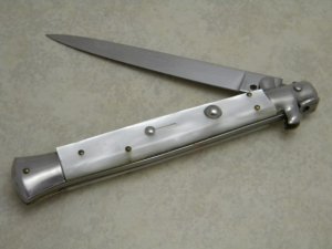 Italy Swivel Bolster Release 10.75 Cracked Ice Italian Stiletto Switchblade Knife c.70's/80's