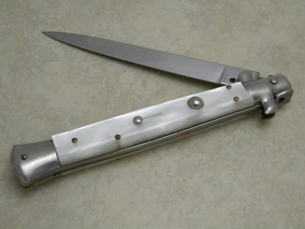 Italy Swivel Bolster Release 10.75 Cracked Ice Italian Stiletto Switchblade Knife c.70's/80's