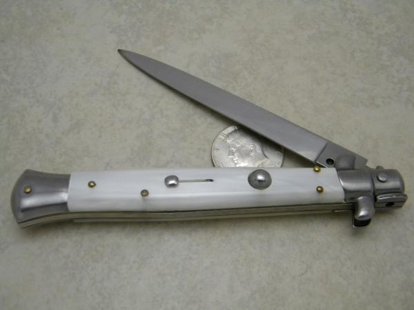 Italy Swivel Bolster Release 10.75 Cracked Ice Italian Stiletto Switchblade Knife c.1970's or 1980's