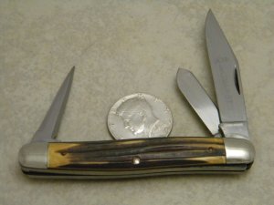 Queen Steel #37 Imitation Winterbottom Bone No Tang Stamp Etched Punch Stockman Knife - c.1960's