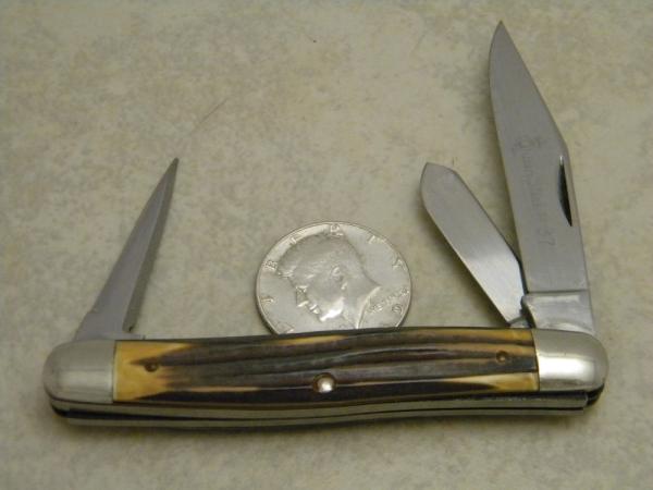 Queen Steel #37 Imitation Winterbottom Bone No Tang Stamp Etched Punch Stockman Knife - c.1960's