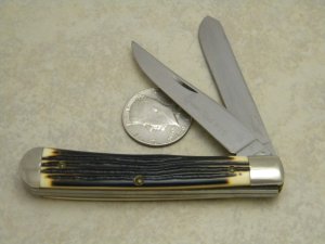 Queen #19 Imitation Winterbottom Bone No Tang Stamp Etched Trapper Knife 