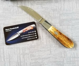 Steve Vanderkolff Mammoth Ivory,4" swayback, he uses dot system for pulls. CPM-154, diamond shield 