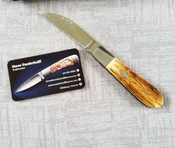 Steve Vanderkolff Mammoth Ivory,4" swayback, he uses dot system for pulls. CPM-154, diamond shield 