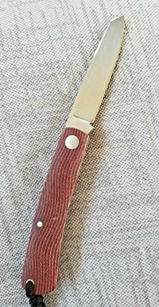Jeffrey Mitchell custom Native knife, Patriotic Ripple Micarta and CPM-154, 4" , bead & lanyard Jeffrey Mitchell custom Native knife, Patriotic Ripple Micarta and CPM-154, 4" , bead & lanyard