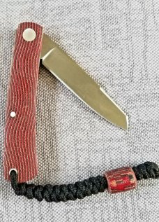 Jeffrey Mitchell custom Native knife, Patriotic Ripple Micarta and CPM-154, 4" , bead & lanyard Jeffrey Mitchell custom Native knife, Patriotic Ripple Micarta and CPM-154, 4" , bead & lanyard