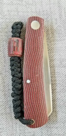 Jeffrey  Mitchell custom Native knife, Patriotic Ripple Micarta and CPM-154, 4" , bead & lanyard 