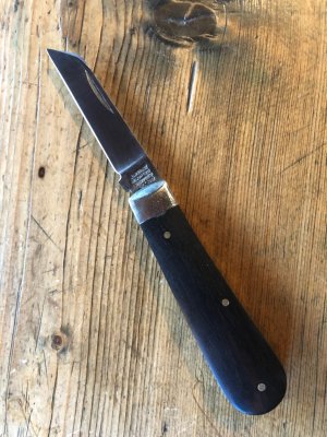 A. Wright & Son Sheffield England Small Sheepsfoot Knife w/Ebony Scales and Sheepsfoot Blade.