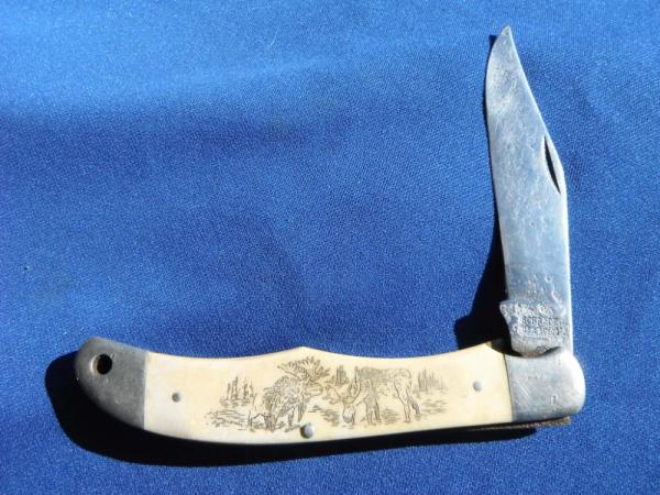 Older SCHRADE USA SC500 Scrimshaw Liner Lock Folding Hunter Older SCHRADE USA SC500 Scrimshaw Liner Lock Folding Hunter