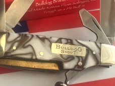Vintage Bulldog Brand Scout Knife /Utility/Camp w Great Creme w/ Brown Swirl Handles -NOS & Mint Vintage Bulldog Brand Scout Knife /Utility/Camp w Great Creme w/ Brown Swirl Handles -NOS & Mint