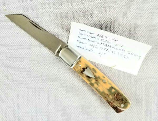 Bobby Toole Custom Mammoth Ivory Native Knife, New, CPM-154 ,4"closed ,Steel Bolsters Bobby Toole Custom Mammoth Ivory Native Knife, New, CPM-154 ,4"closed ,Steel Bolsters