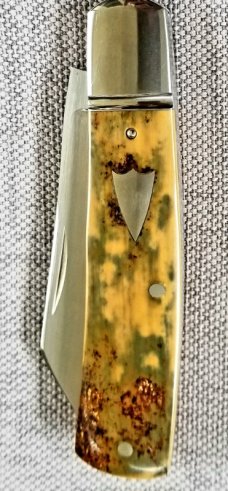 Bobby Toole Custom Mammoth Ivory Native Knife, New, CPM-154 ,4"closed ,Steel Bolsters 