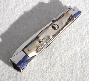 NEW OLD STOCK ITALIAN STILETTO 9" VINTAGE STAG SWING GUARD KNIFE
