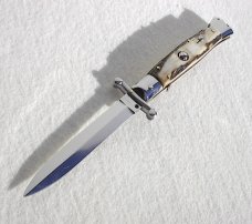 NEW OLD STOCK ITALIAN STILETTO 9" VINTAGE STAG SWING GUARD KNIFE