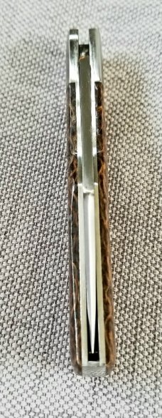 KROO Custom Gunstock Knife,N690, 3.78" slip & coa, Beanbag micarta scales ss accents KROO Custom Gunstock Knife,N690, 3.78" slip & coa, Beanbag micarta scales ss accents
