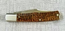KROO Custom Gunstock Knife,N690, 3.78" slip & coa, Beanbag micarta scales ss accents KROO Custom Gunstock Knife,N690, 3.78" slip & coa, Beanbag micarta scales ss accents