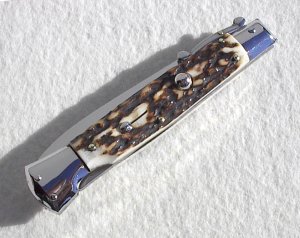NEW OLD STOCK ITALIAN STILETTO 9" GENUINE STAG SWING GUARD LOCK BACK 