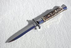NEW OLD STOCK ITALIAN STILETTO 9" GENUINE STAG SWING GUARD LOCK BACK 