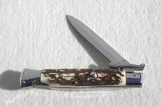 NEW OLD STOCK ITALIAN STILETTO 9" GENUINE STAG SWING GUARD LOCK BACK 